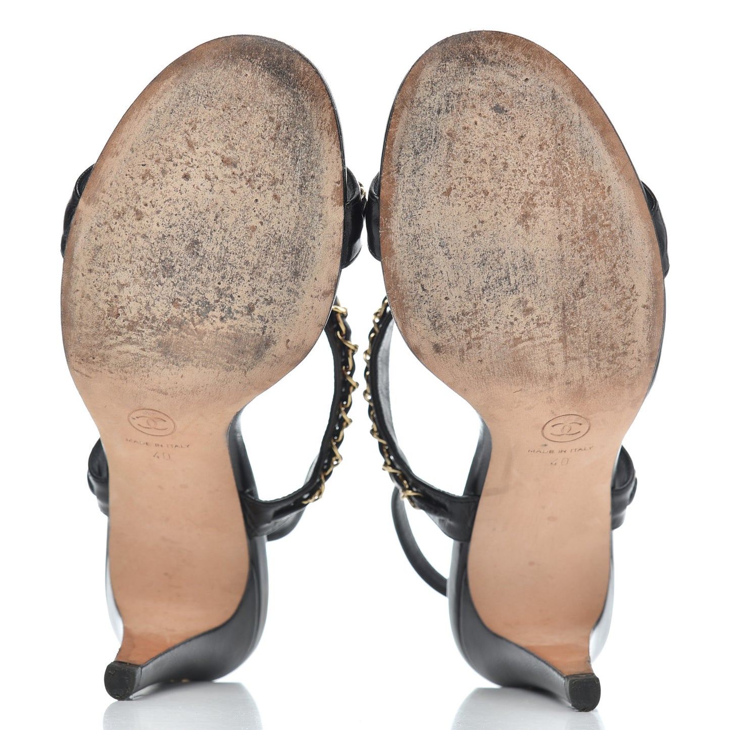 Crumpled Calfskin Chain Sandals 40 Black