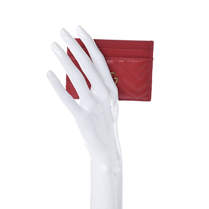 Gucci Calfskin Matelasse GG Marmont Card Holder Hibiscus Red 2 of 7