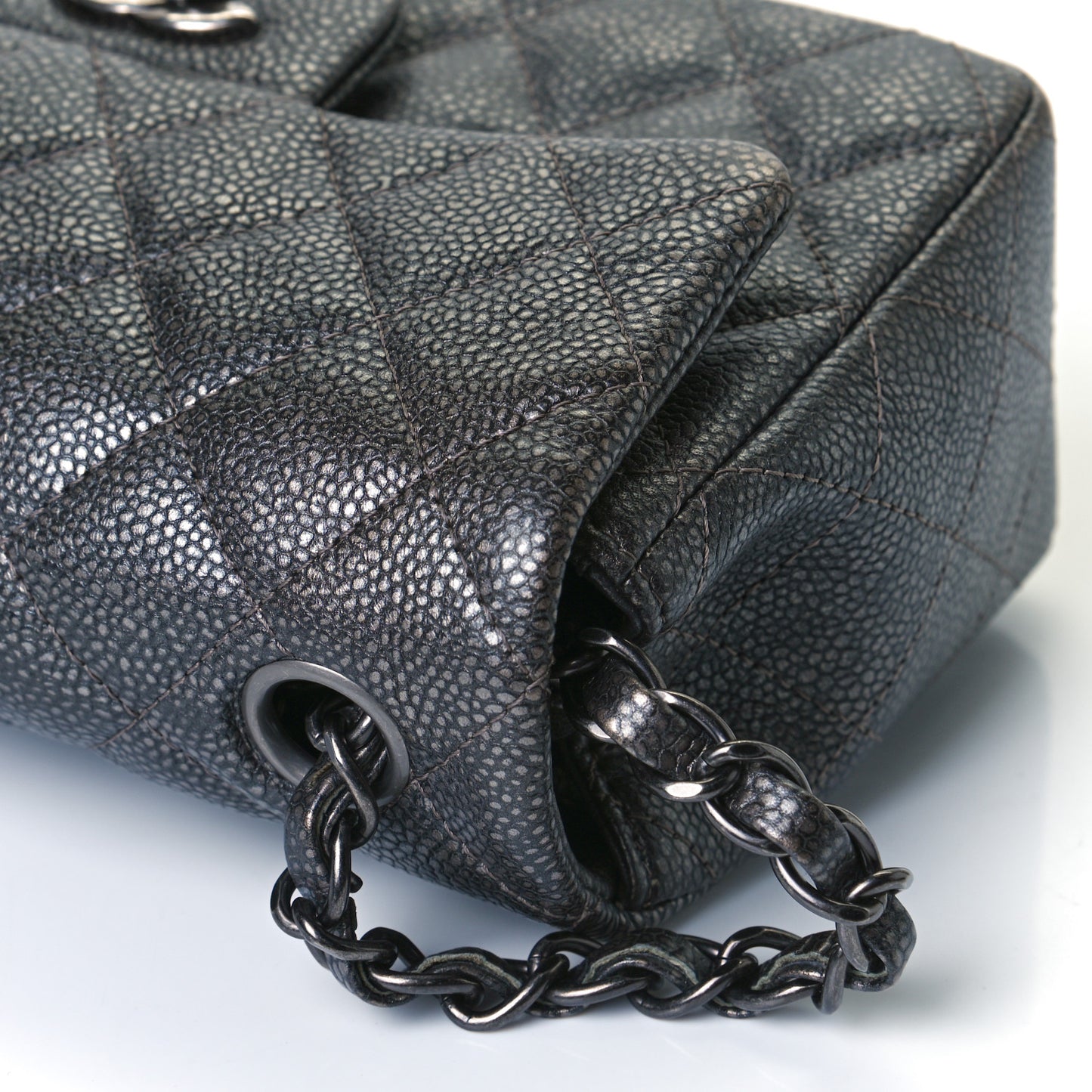Metallic Caviar Quilted Mini Rectangular Flap Dark Silver