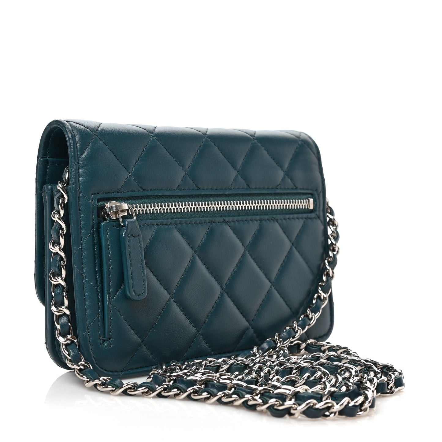 Lambskin Quilted Mini Wallet On Chain WOC Turquoise