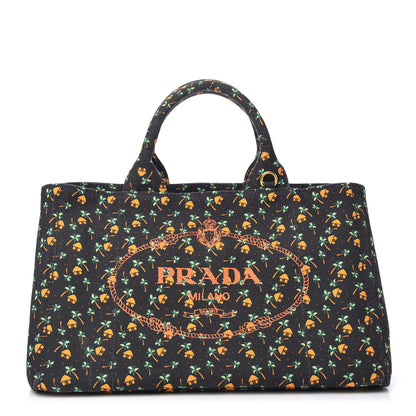 Prada Canapa Palm Tree Print Logo Tote Black 1 of 9