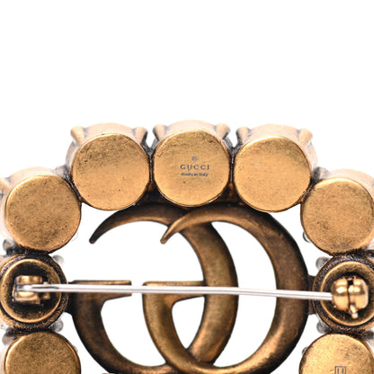 Gucci Metal Crystal Double G Brooch Aged Gold 4 of 5
