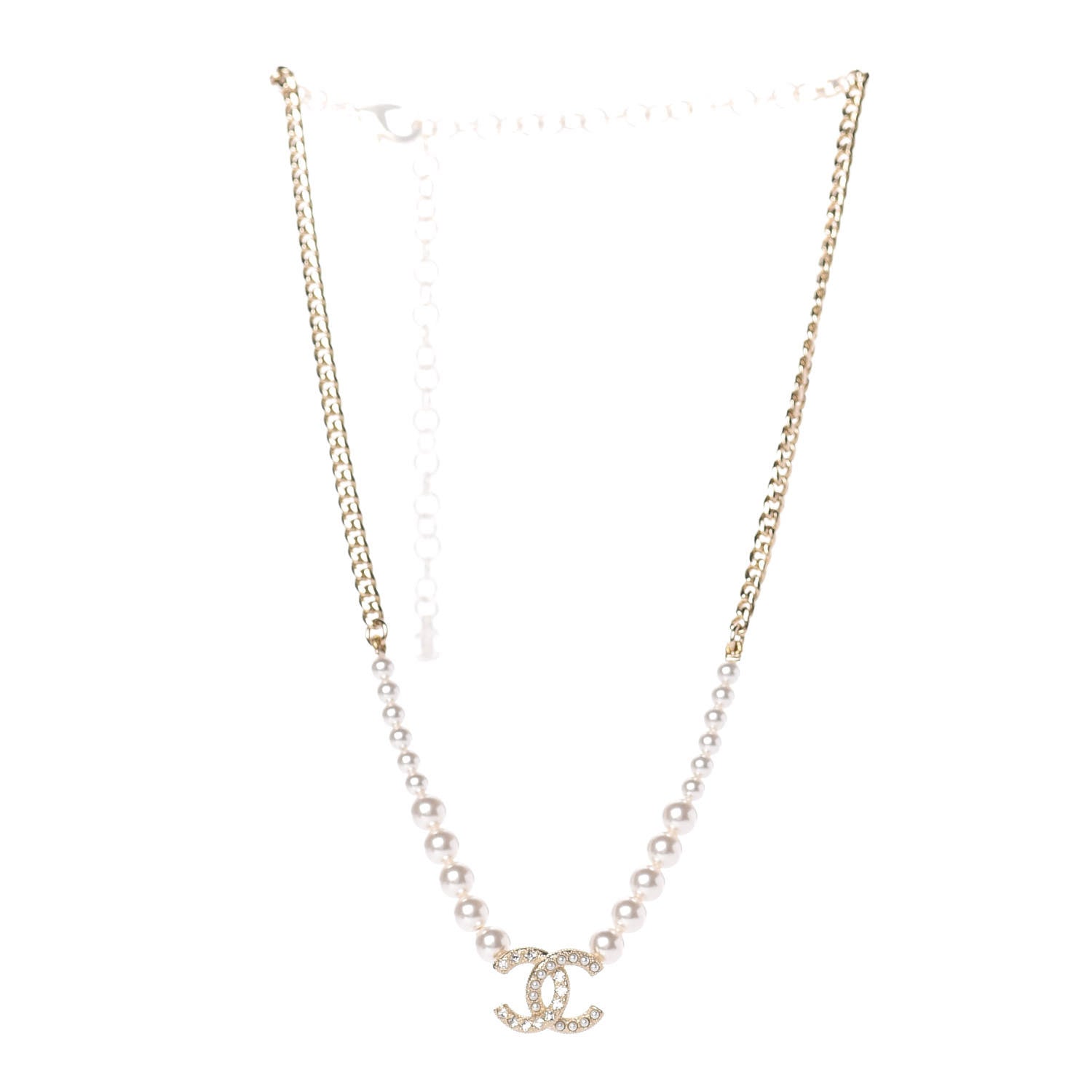 Chanel Pearl Crystal Chain CC Necklace Gold 3 of 7