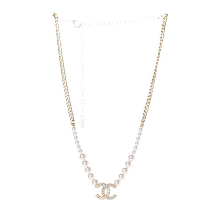 Chanel Pearl Crystal Chain CC Necklace Gold 3 of 7