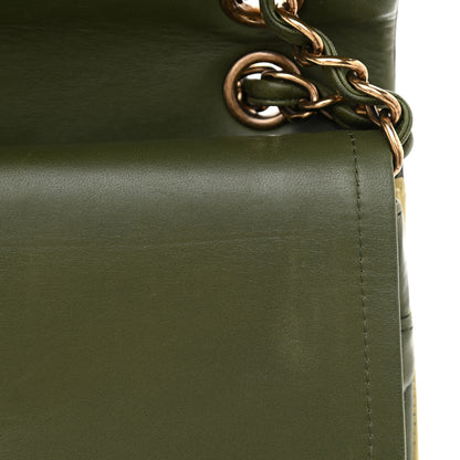 Chanel Lambskin Quilted Tri-Color Jumbo Double Flap Green Brown 13 of 14