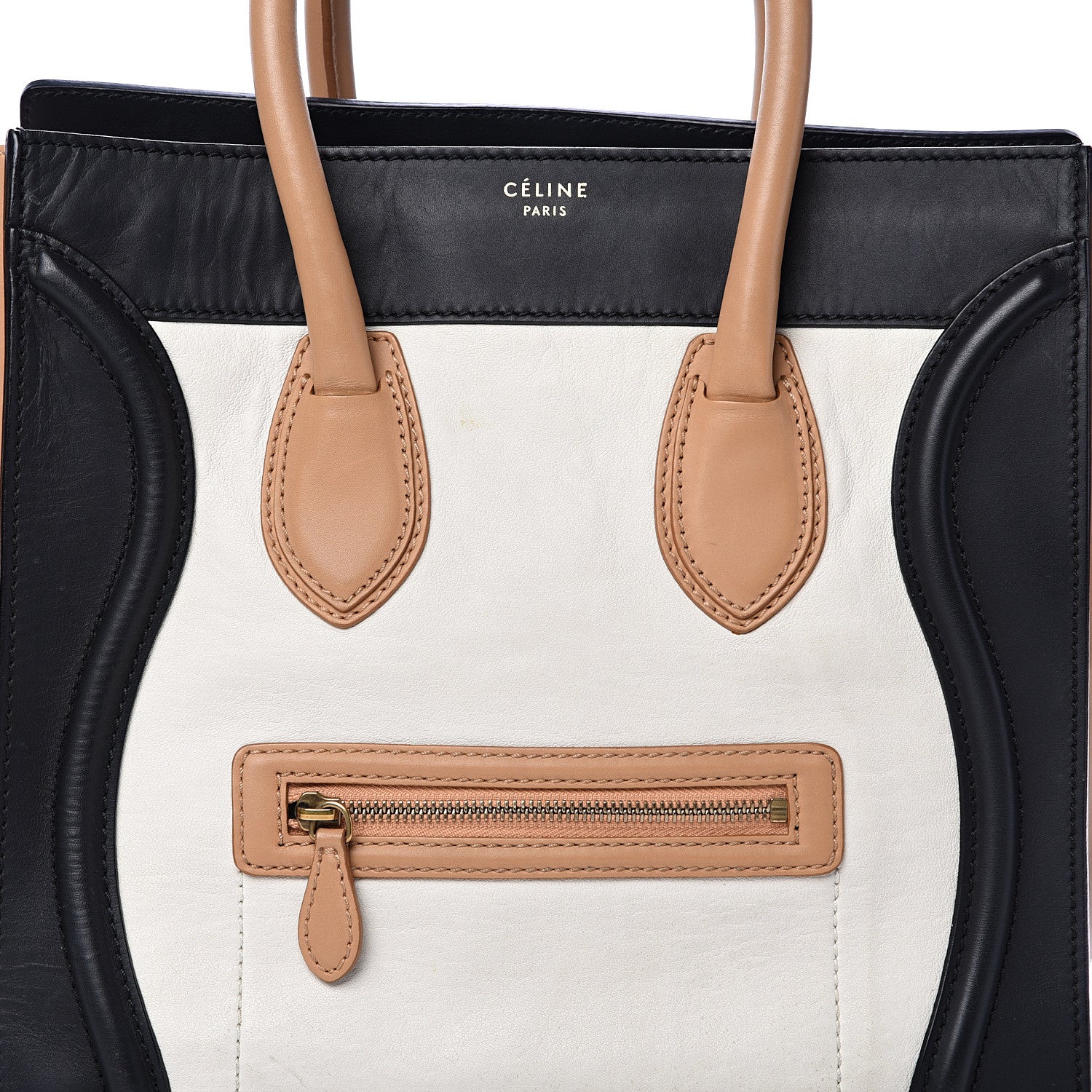 Celine Calfskin Mini Tri-Color Luggage Black Brown White 10 of 24