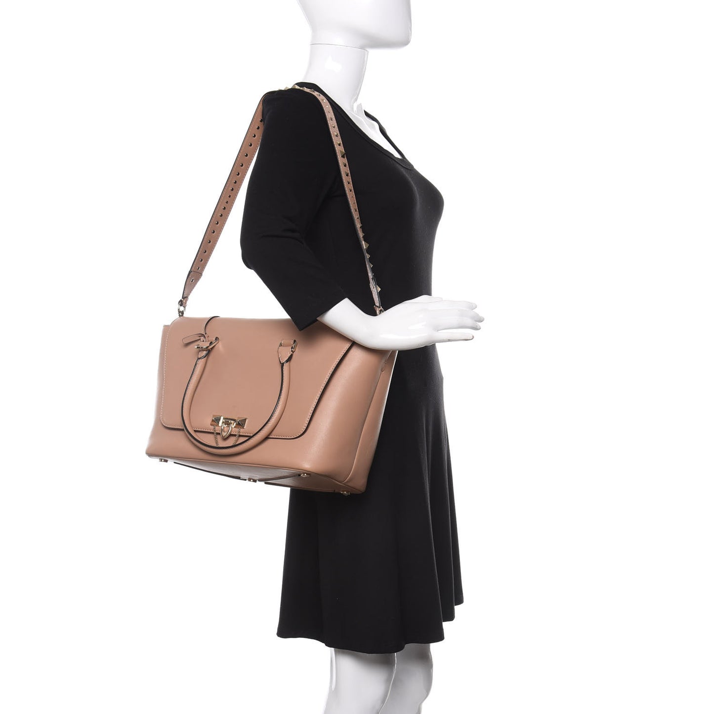 Calfskin Rockstud Demilune Double Handle Satchel Skin Sorbet
