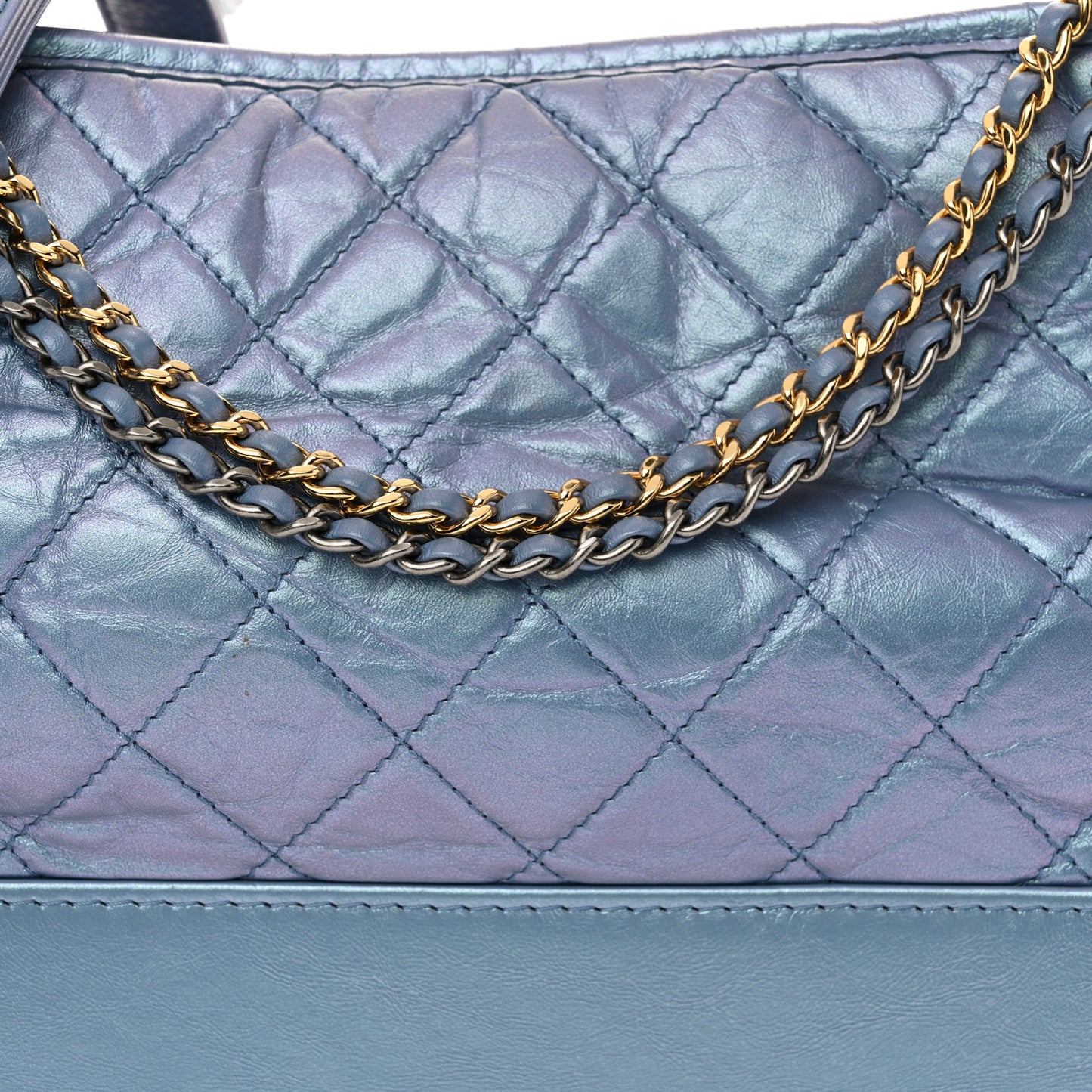 Iridescent Aged Calfskin Quilted Medium Gabrielle Hobo Blue