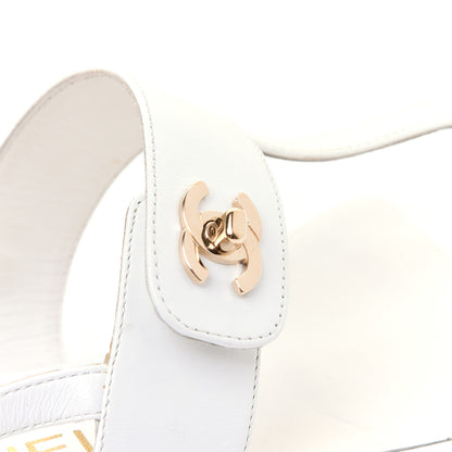 Chanel Lambskin CC Thong Sandals 37 White 9 of 20