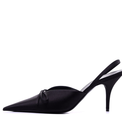Balenciaga Satin Pointed Toe Knife Slingback Mules 39 Black 1 of 11