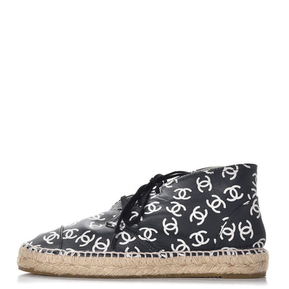 Chanel Lambskin Printed CC Lace Up Espadrilles 38 Black White 1 of 10