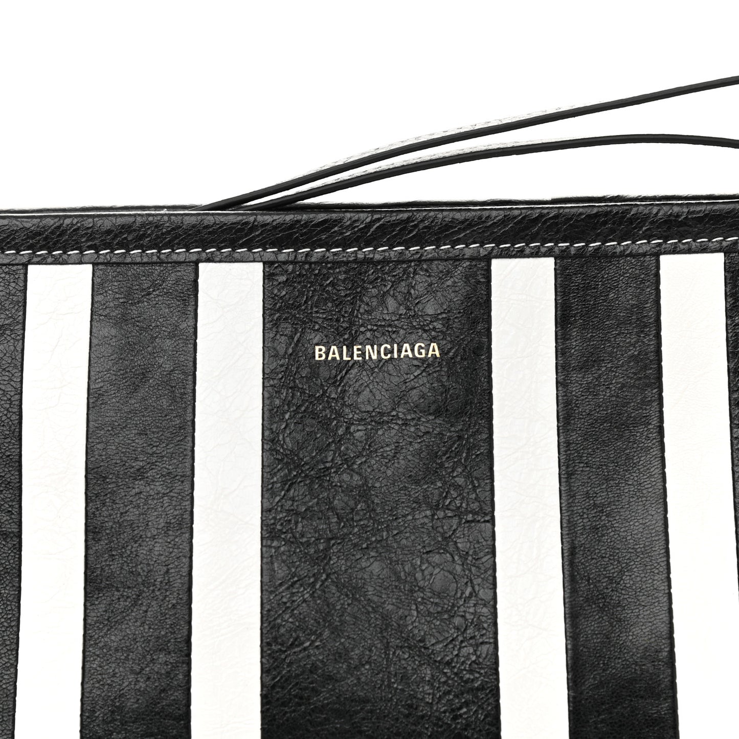 Agneau Arena Striped Patchwork Small Barbes Z Pouch with Handle Black White
