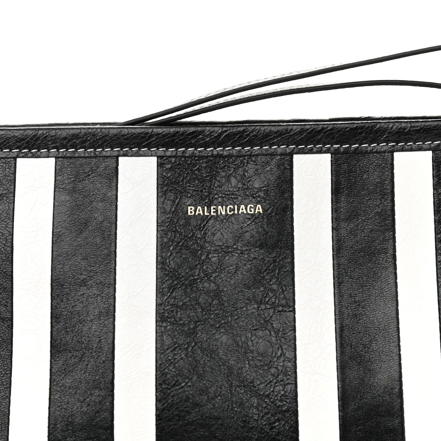 Balenciaga Agneau Arena Striped Patchwork Small Barbes Z Pouch with Handle Black White 9 of 11