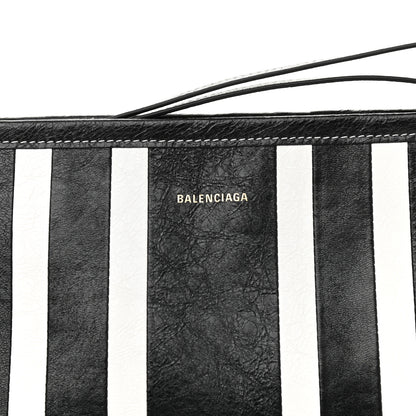 Balenciaga Agneau Arena Striped Patchwork Small Barbes Z Pouch with Handle Black White 9 of 11