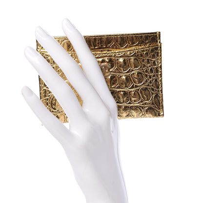 Chanel Metallic Calfskin Crocodile Embossed Cocodile Card Holder Gold 2 of 9