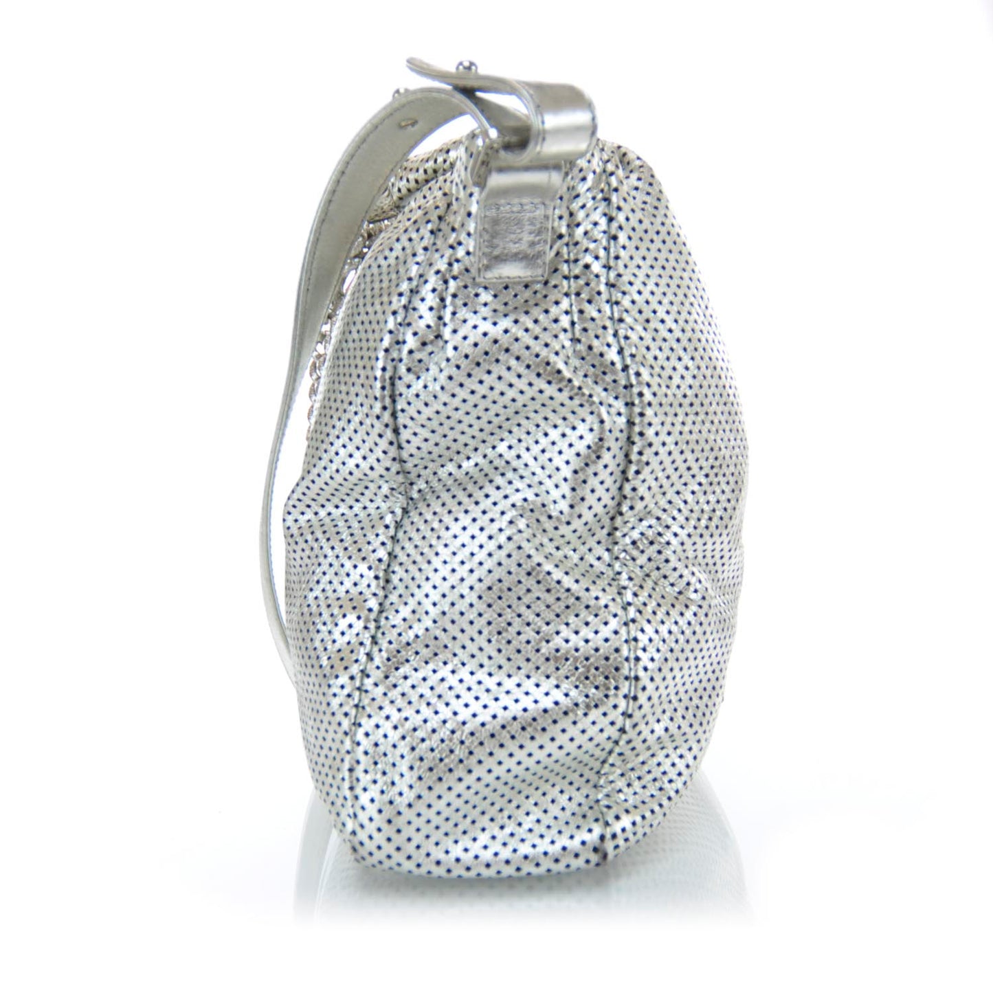 Metallic Glazed Calfskin Perforated Medium Rodeo Drive Tote Silver
