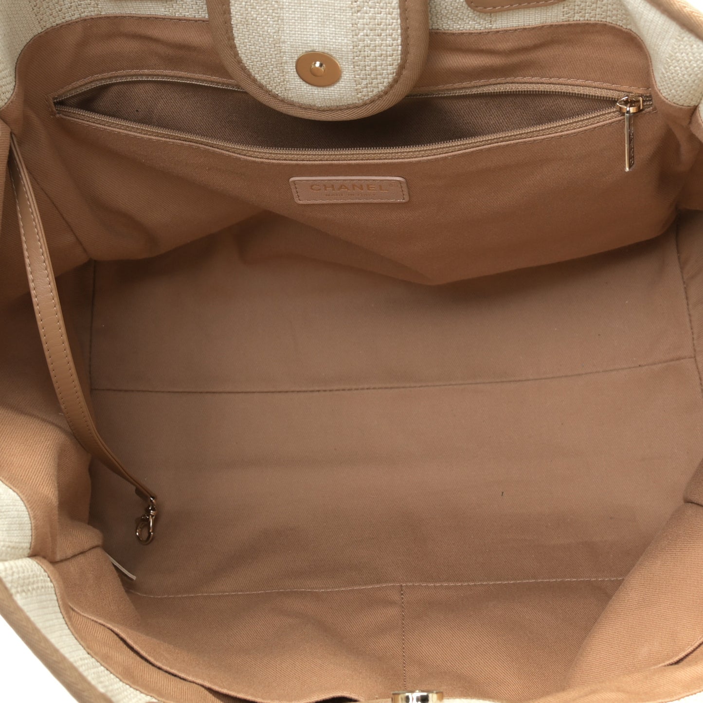 Mixed Fibers Striped Medium Deauville Tote Beige