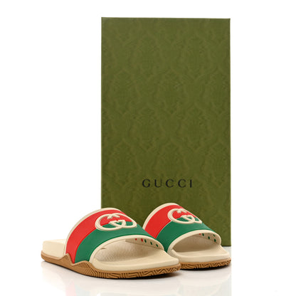 Gucci Rubber Web Womens Interlocking G Slide Sandals 36 Mystic White Green Red 8 of 8