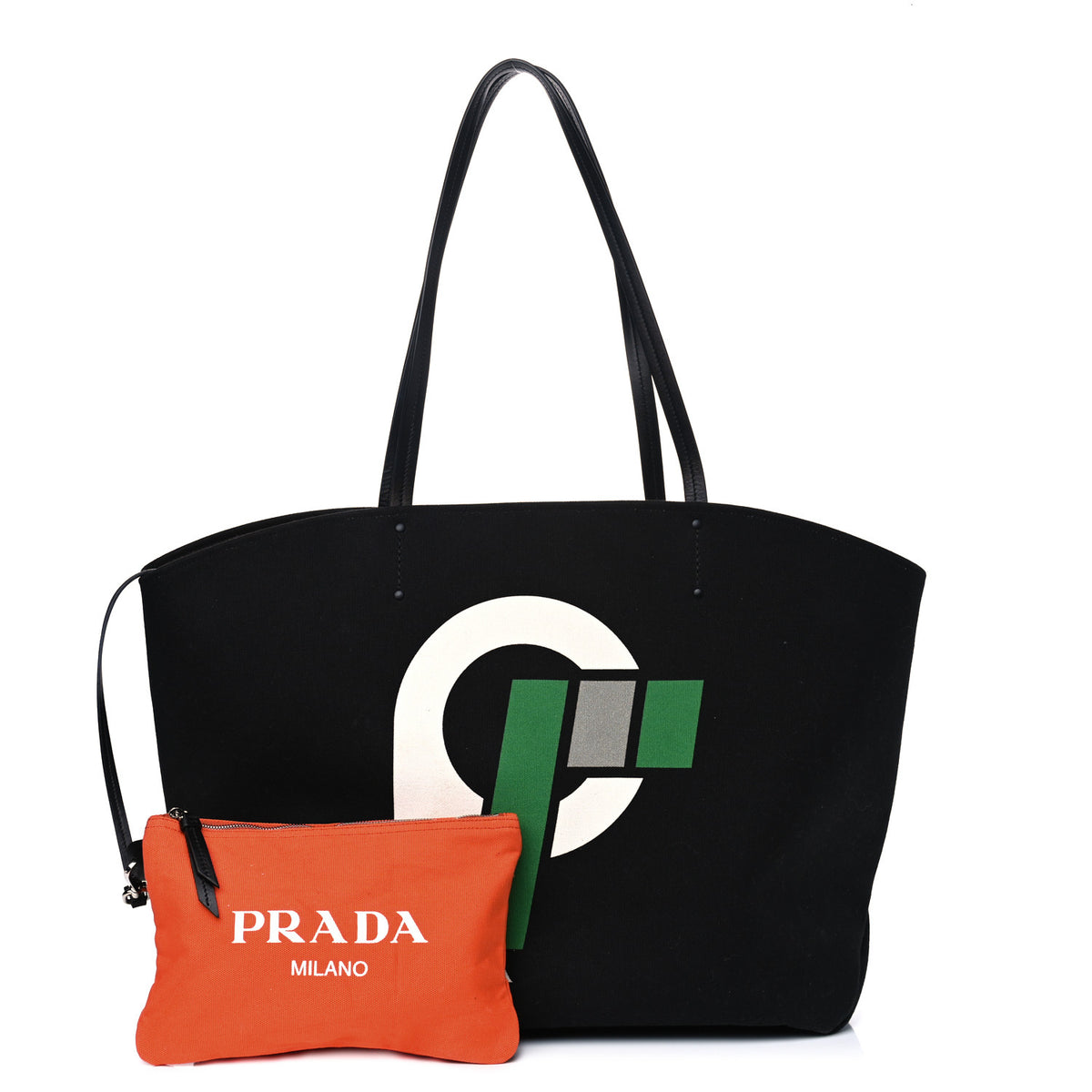 Prada Canvas Racing Logo Tote Black 1 of 11