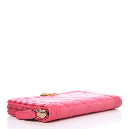 Chanel Lambskin Quilted Small Boy Zip Around Wallet Fuchsia 4 of 8