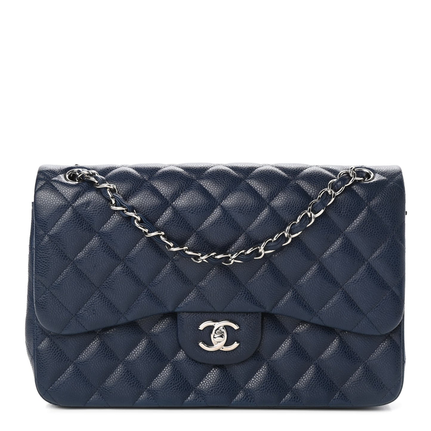 Caviar Quilted Jumbo Double Flap Navy Blue
