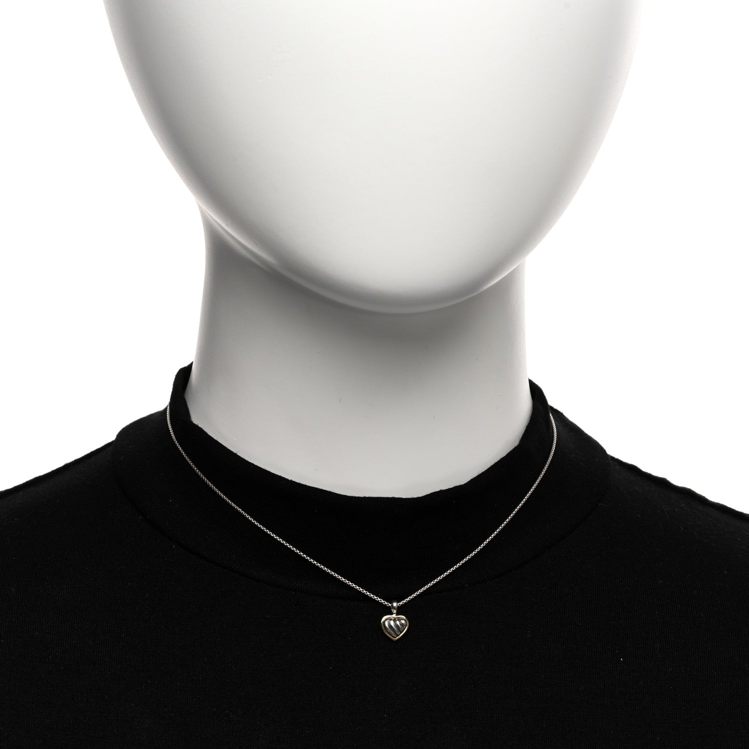 David Yurman Sterling Silver 18K Yellow Gold Cable Heart Pendant Necklace 2 of 4