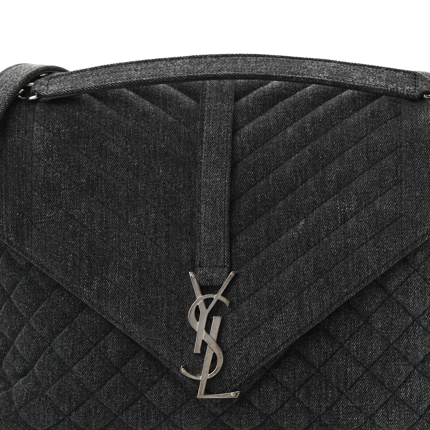 Denim Mixed Matelasse Triquilt Large Monogram Envelope Satchel Black