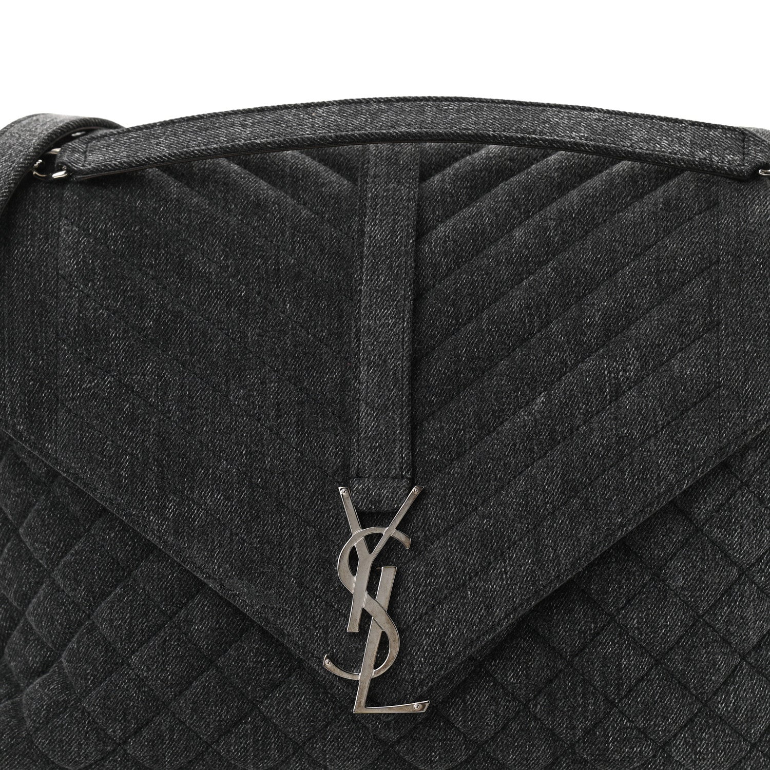 Saint Laurent Denim Mixed Matelasse Triquilt Large Monogram Envelope Satchel Black 7 of 10
