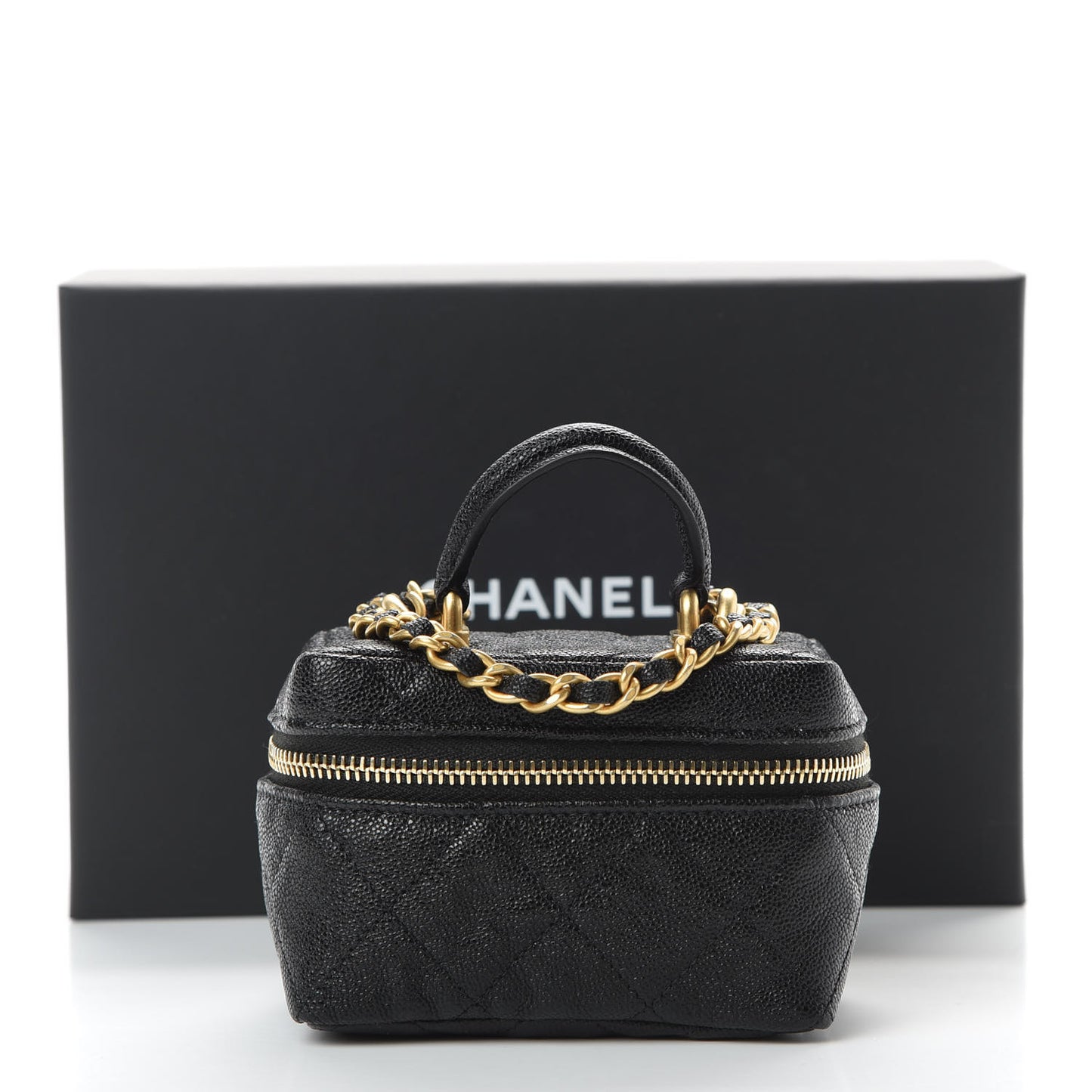 Caviar Quilted Mini Top Handle Vanity With Chain Black
