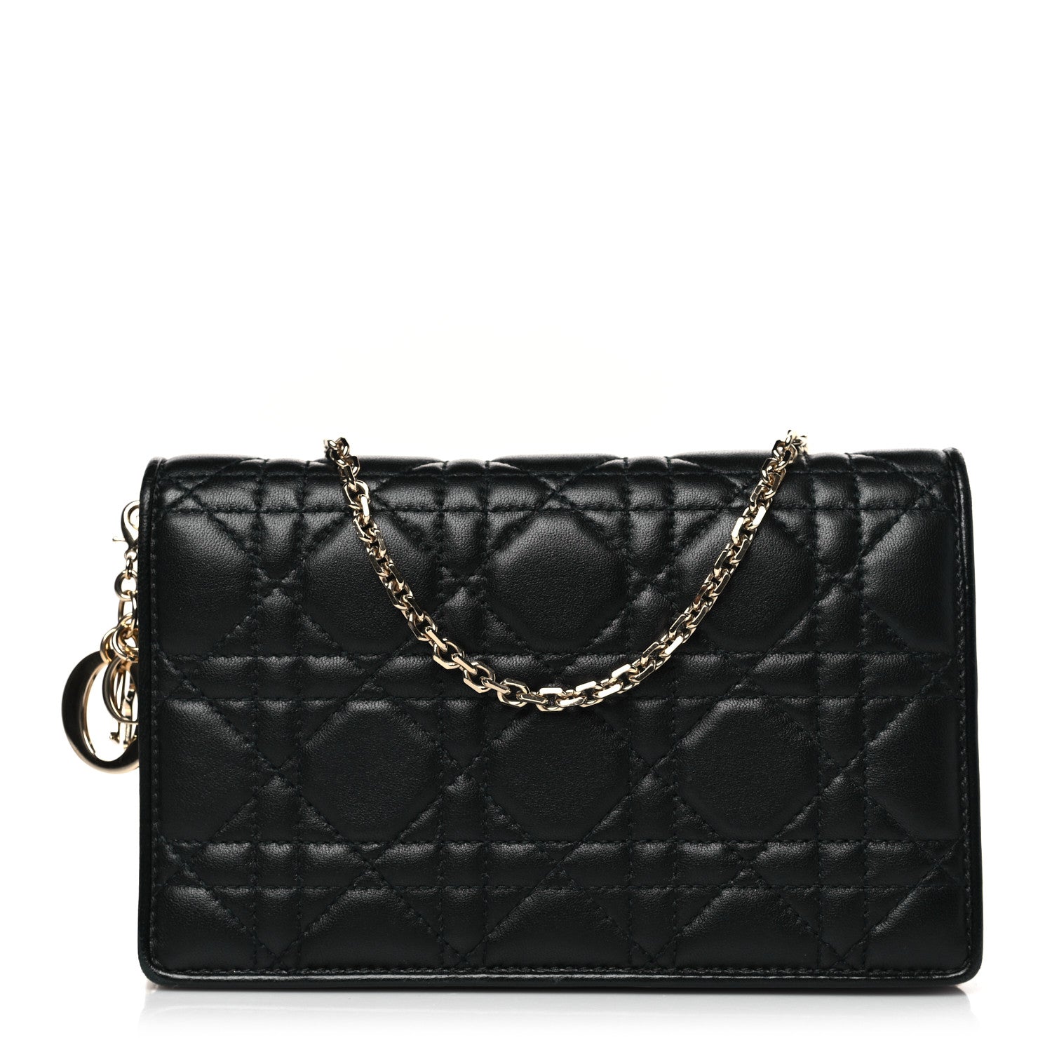 Christian Dior Lambskin Cannage Lady Dior Chain Wallet Black 1 of 9