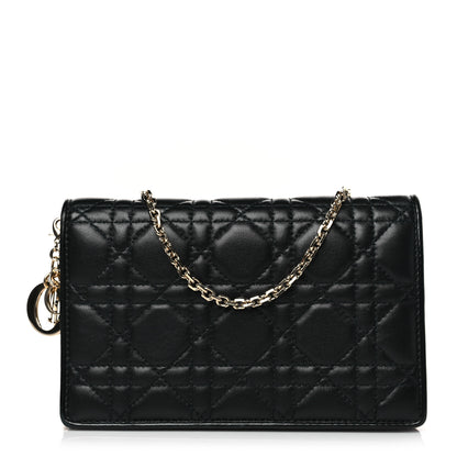 Christian Dior Lambskin Cannage Lady Dior Chain Wallet Black 1 of 9