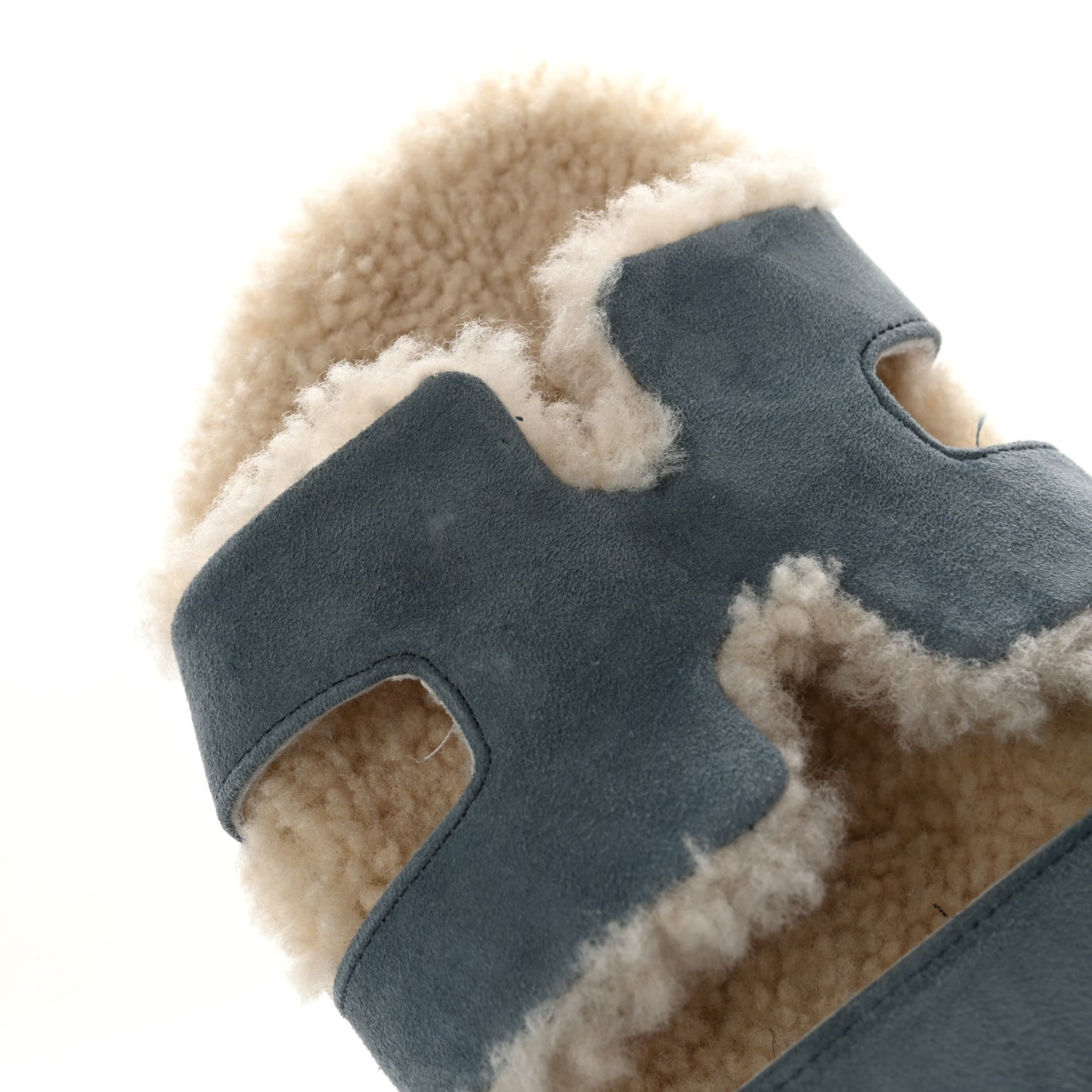 Suede Goatskin Woolskin Womens Chypre Sandals 35.5 Bleu Pinede Ecru