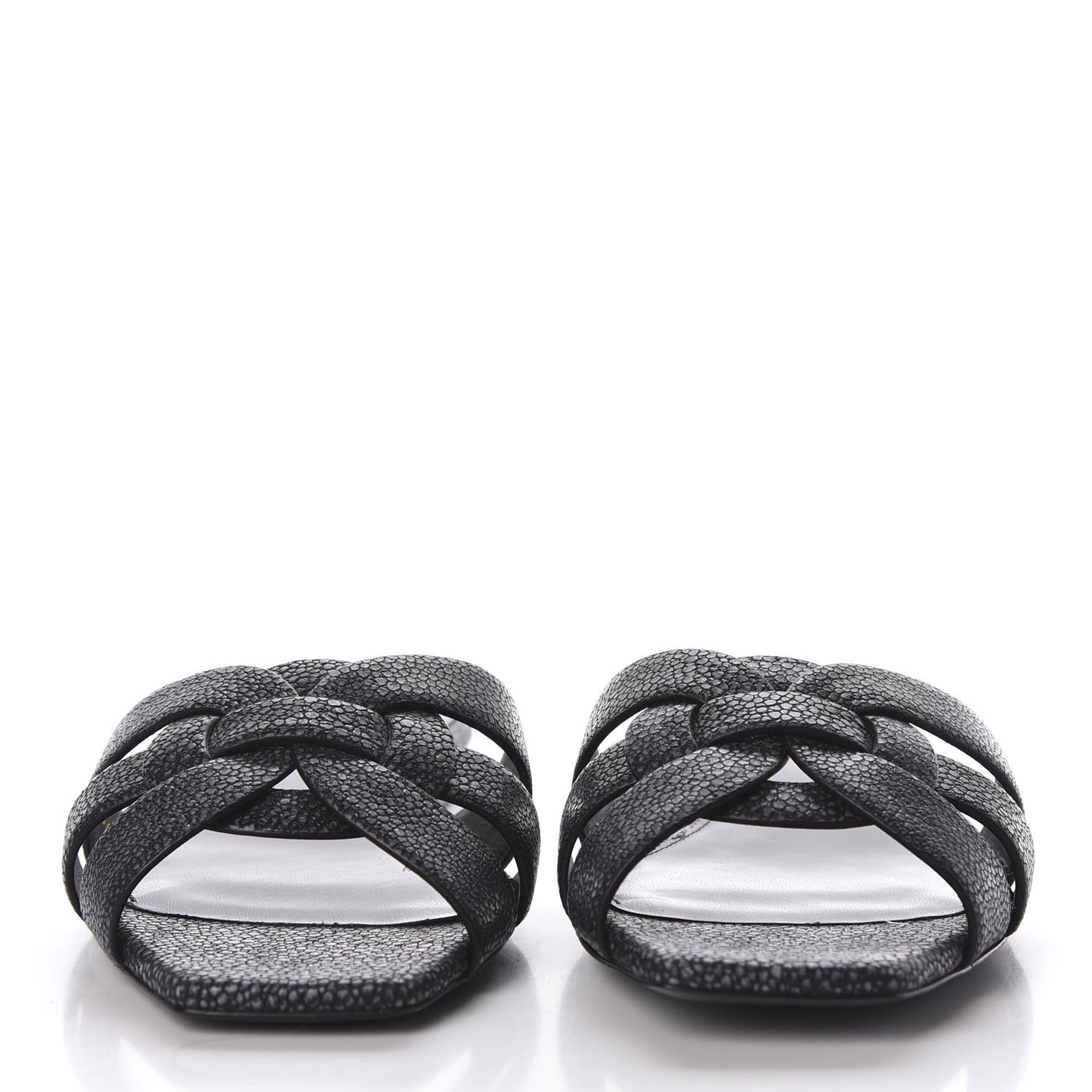 Calfskin Galuchat Embossed Tribute 05 Slide Sandals 36.5 Black
