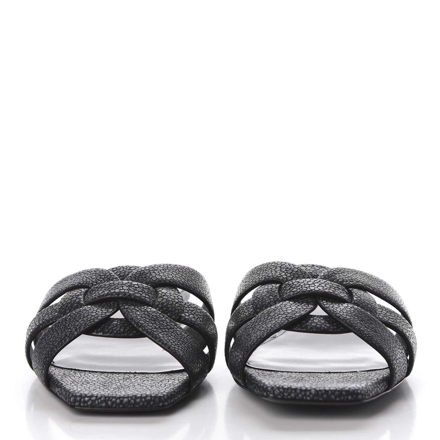 Saint Laurent Calfskin Galuchat Embossed Tribute 05 Slide Sandals 36.5 Black 3 of 9
