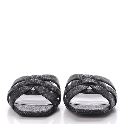 Saint Laurent Calfskin Galuchat Embossed Tribute 05 Slide Sandals 36.5 Black 3 of 9