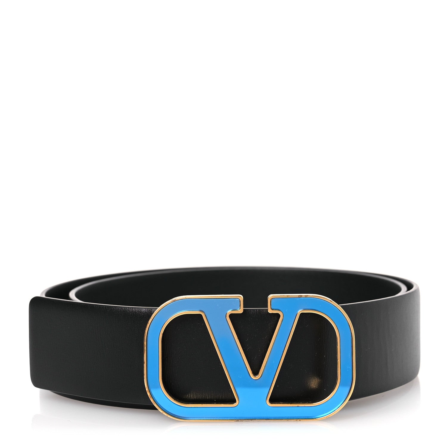 Valentino Garavani Glossy Calfskin VLogo 30mm Belt 85 34 Black 1 of 7