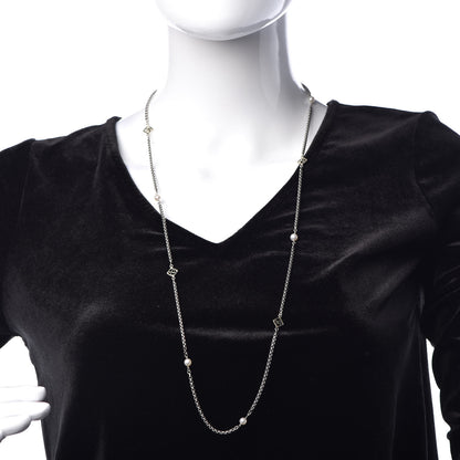 David Yurman Sterling Silver 14K Yellow Gold Pearl Logo Station Necklace 32" 2 of 5