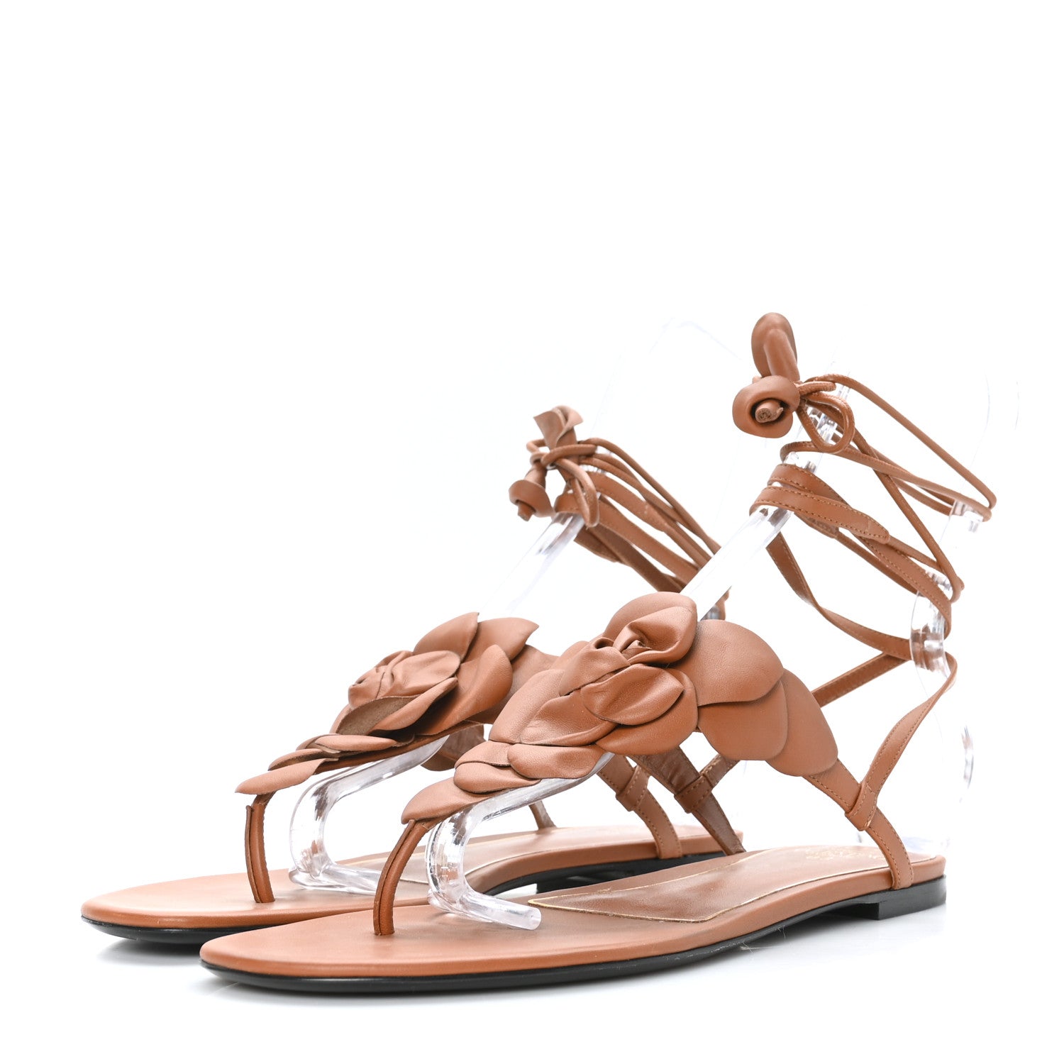 Valentino Garavani Calfskin Atelier 03 Rose Edition Ankle Tie Thong Sandals 40 Cuoio 3 of 8