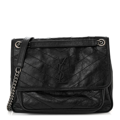 Saint Laurent Crinkled Calfskin Matelasse Monogram Medium Niki Chain Satchel Black 1 of 10