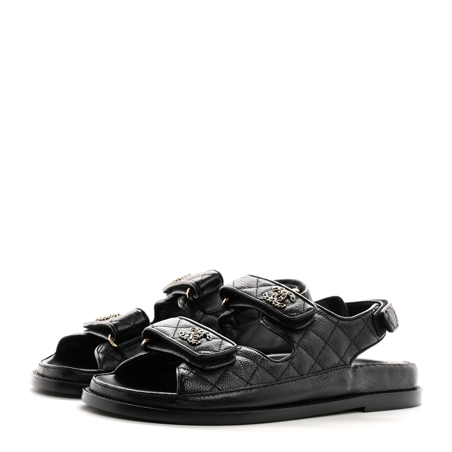 Grained Calfskin Velcro Dad Sandals 39 Black