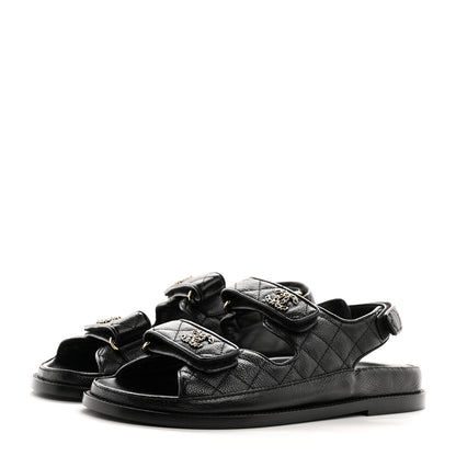 Chanel Grained Calfskin Velcro Dad Sandals 39 Black 3 of 8
