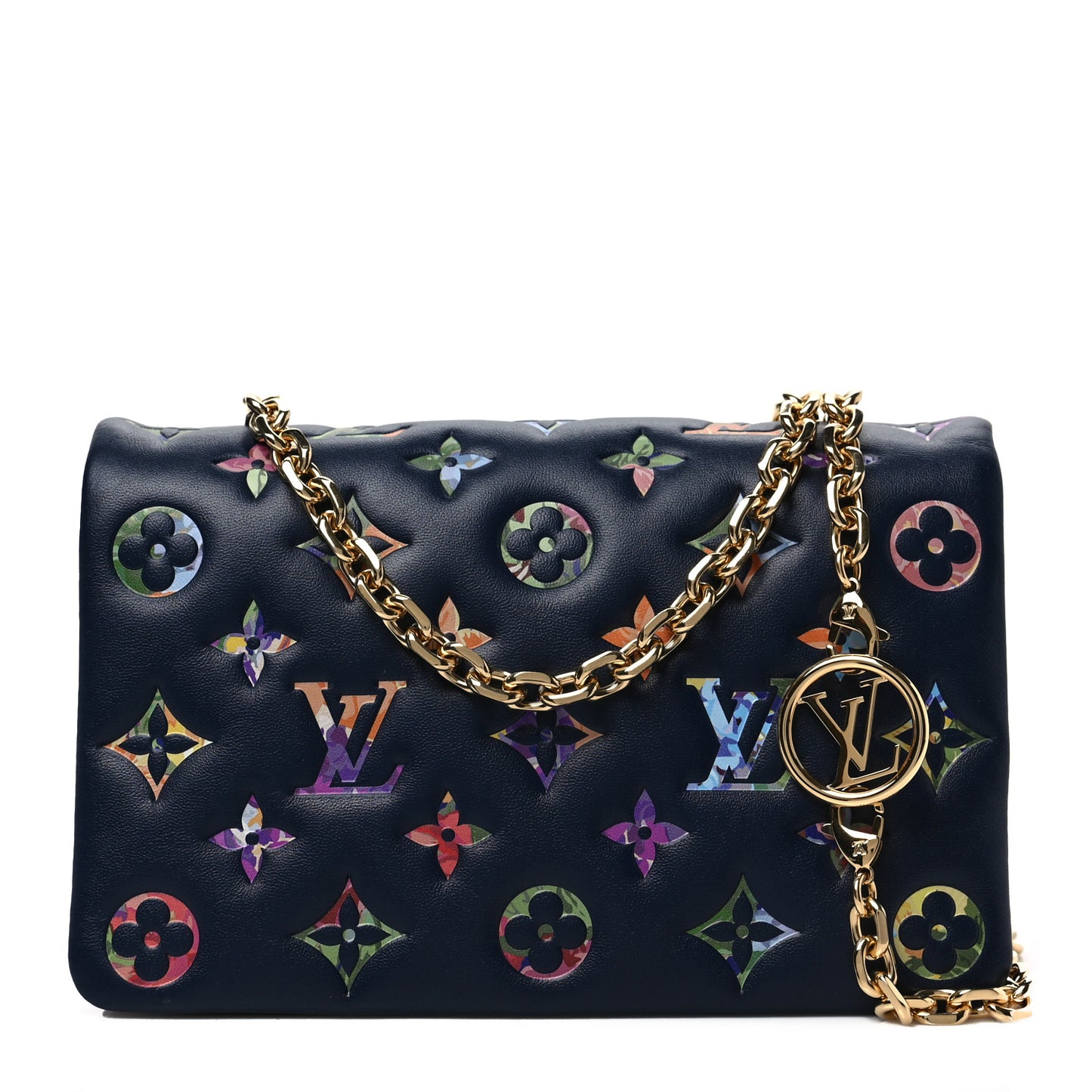 Lambskin Embossed Monogram LV Garden Pochette Coussin Navy