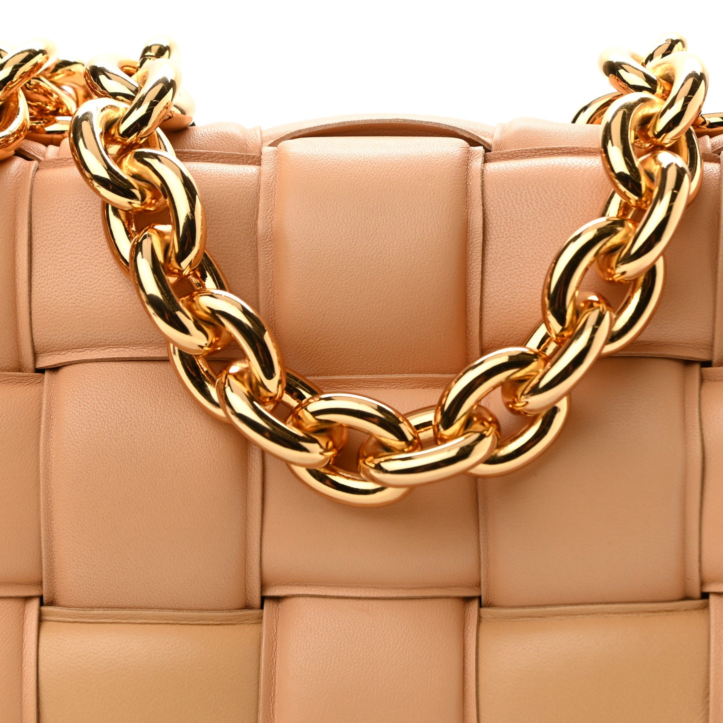 Lambskin Maxi Intreccio Padded Chain Cassette Crossbody Bag Almond