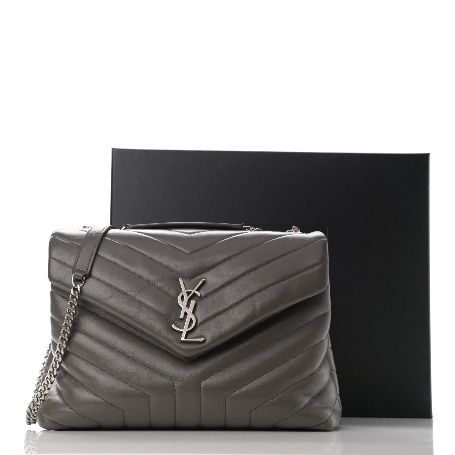 Saint Laurent Calfskin Y Quilted Monogram Small Loulou Chain Satchel Pebble 14 of 14