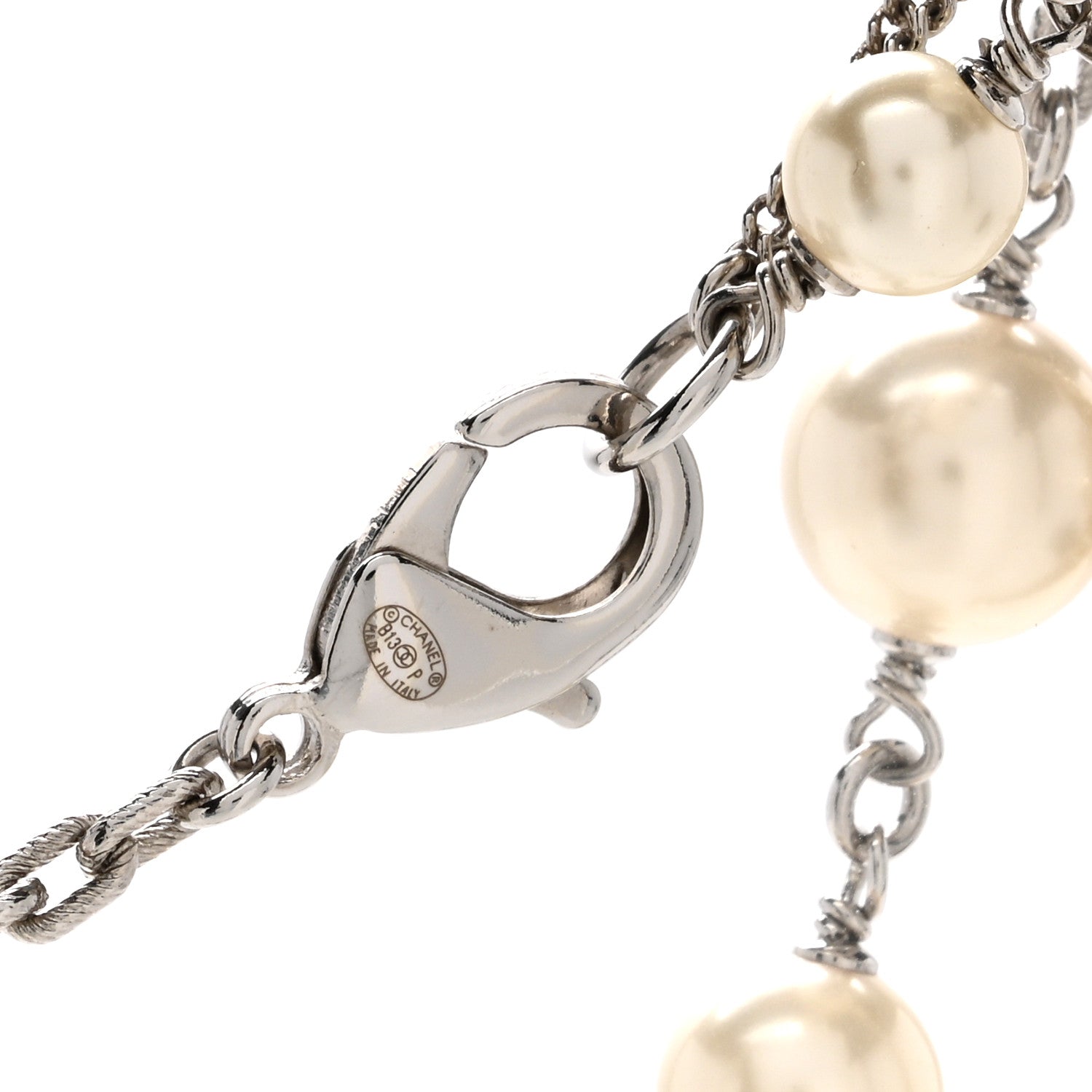 Chanel Pearl Crystal Baguette CC Short Necklace Silver 5 of 5