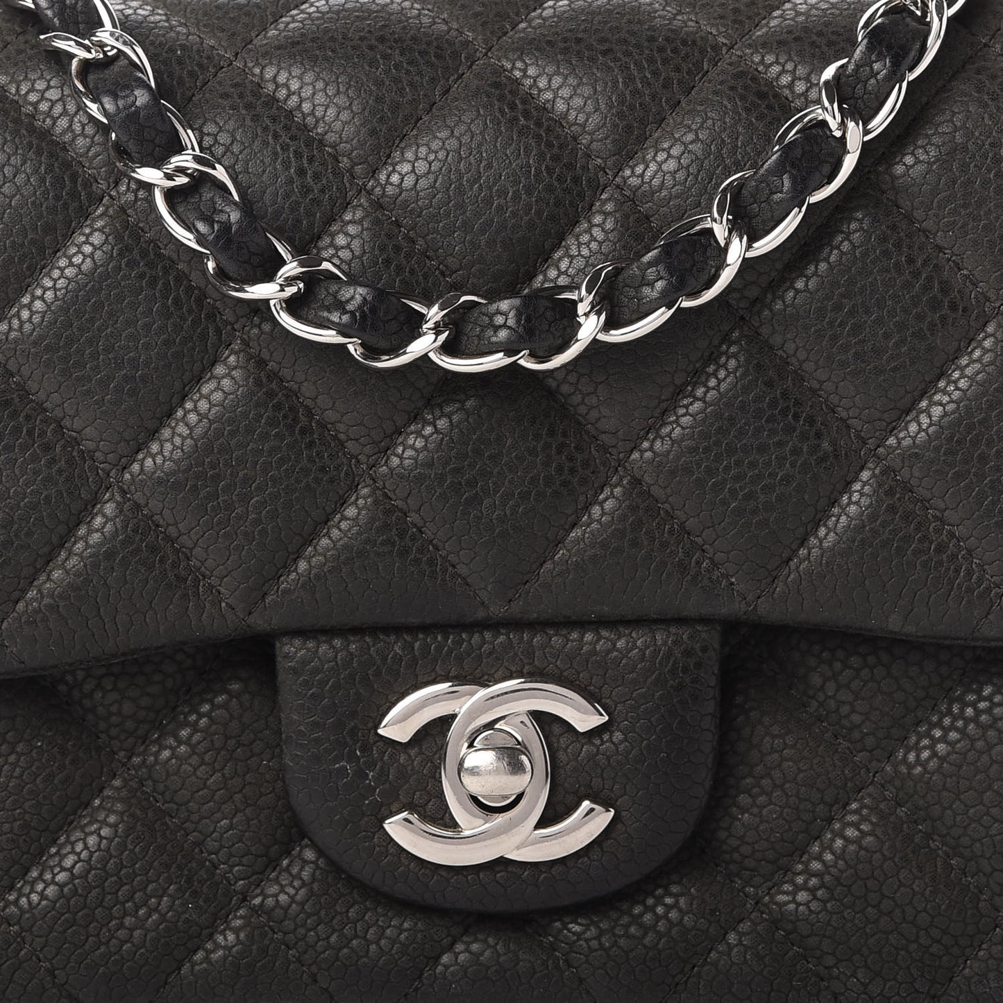 Iridescent Caviar Quilted Mini Square Flap Black