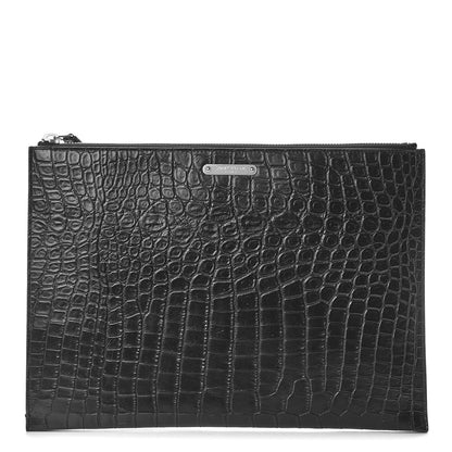 Saint Laurent Calfskin Crocodile Embossed Document Holder Black 1 of 8