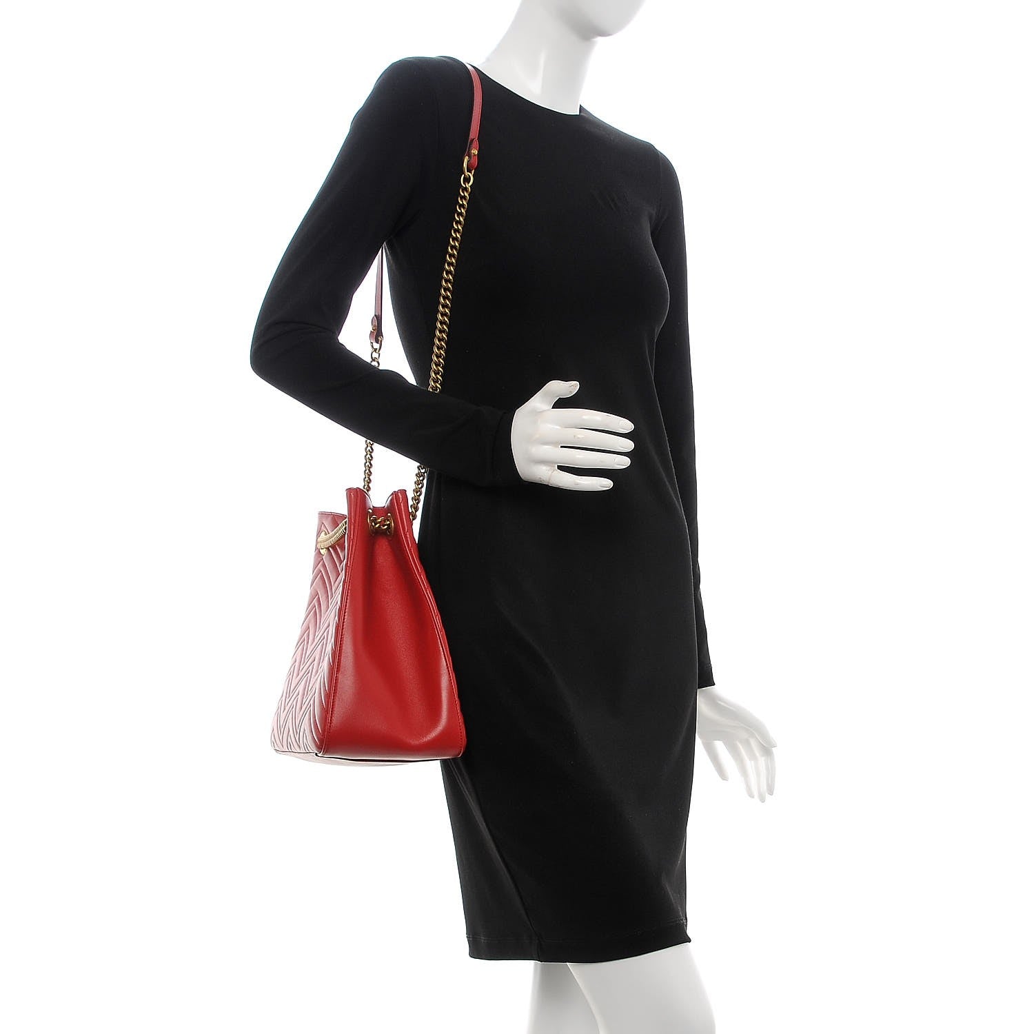 Gucci Calfskin Matelasse Medium GG Marmont Shoulder Tote Bag Hibiscus Red 2 of 7