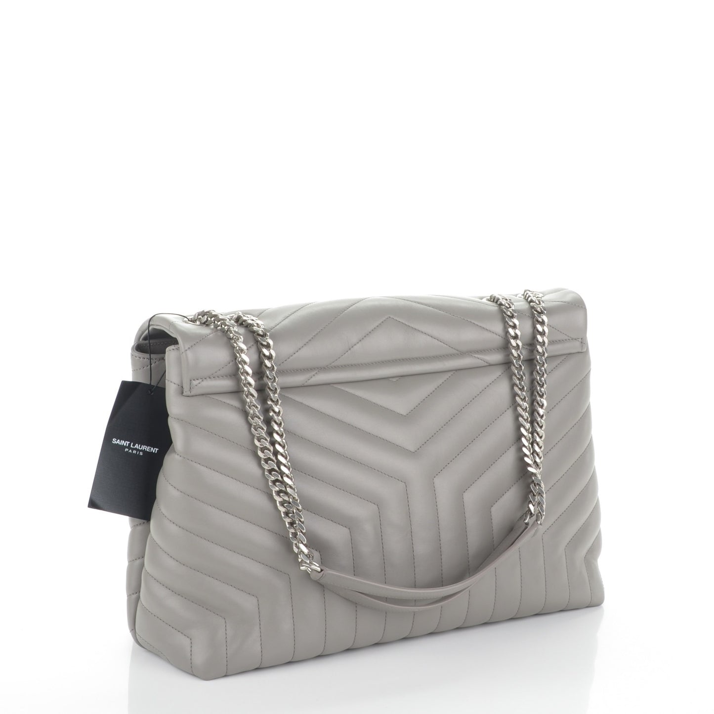 Calfskin Y Quilted Monogram Large Loulou Chain Satchel Grey