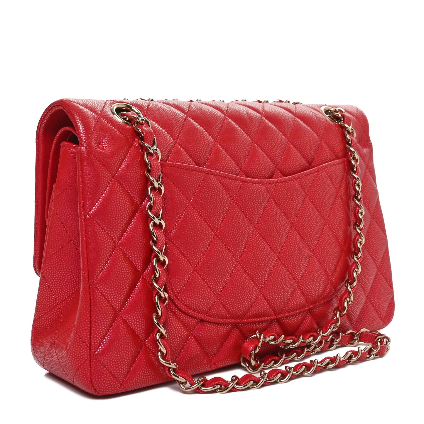 Iridescent  Caviar Quilted Medium Double Flap Red